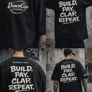 Koszulka oversize - BUILD. PAY. CLAP. REPEAT.